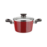 Hectarul - Oala din otel vitrificat cu dublu strat antiaderent si capac din sticla termorezistenta, Maison Red Magefesa, 24 cm diametru, 2.1 l, rosie